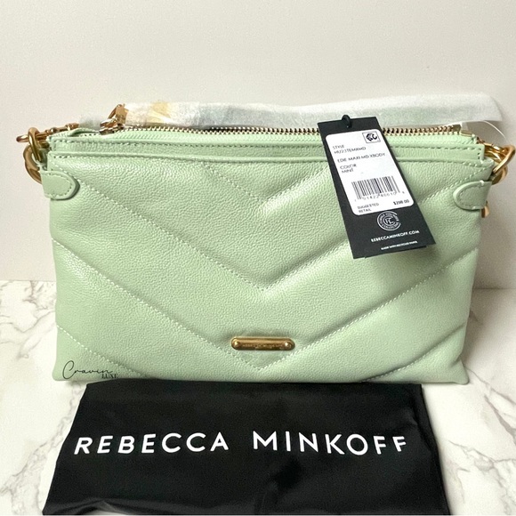 New Rebecca Minkoff Leather Edie Maxi Crossbody Shoulder Bag Mint Green - Picture 6 of 13